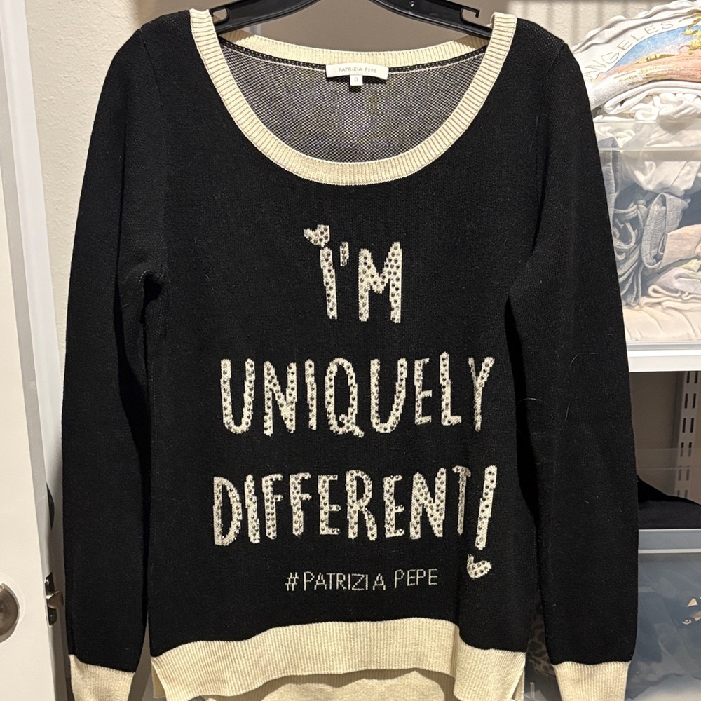 Patrizia Pepe Black and Cream Statement Sweater 0